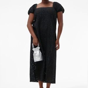 GANNI Eyelet Puff-Sleeve Midi-Dress WITH TAGS